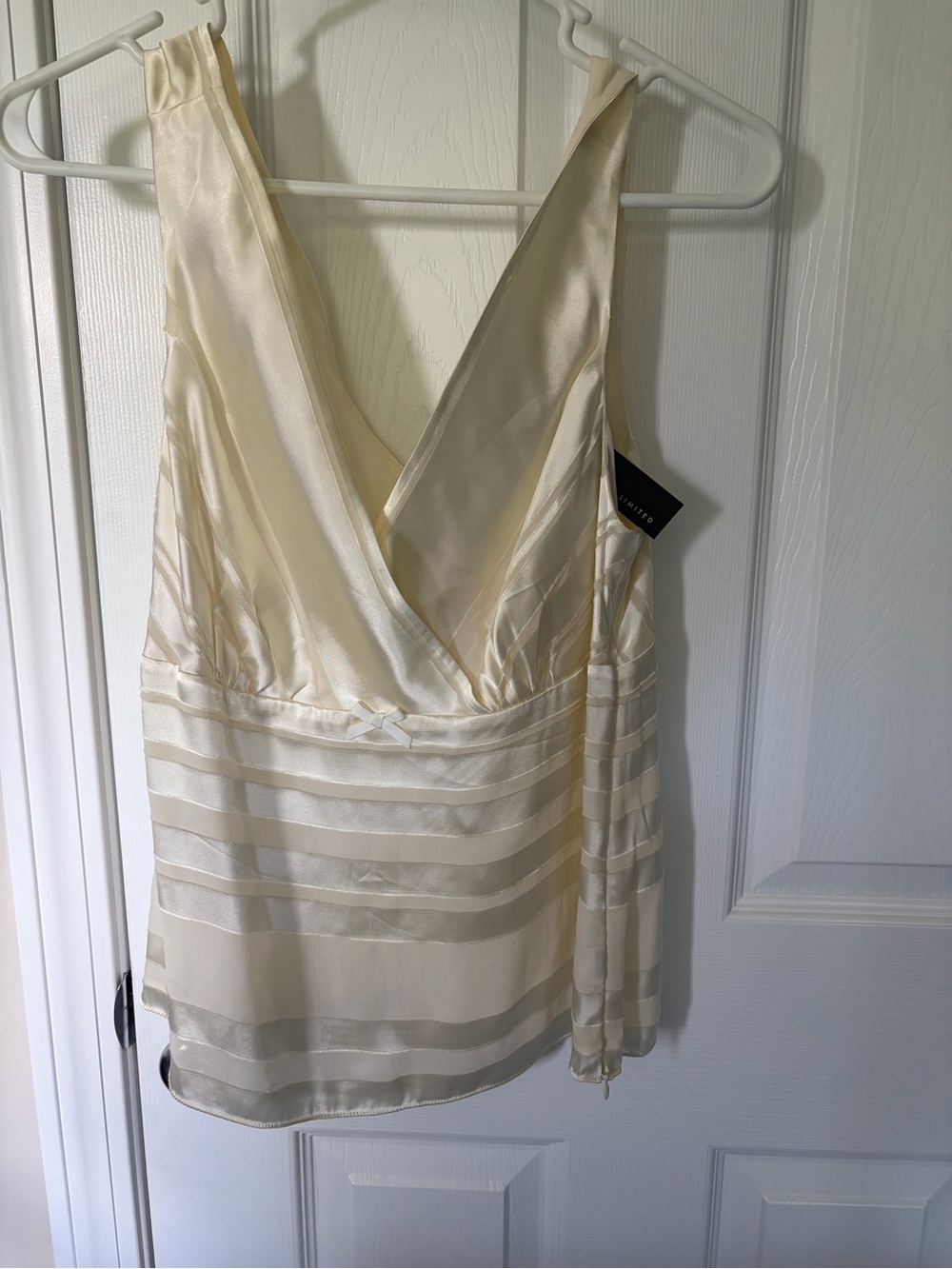 The Limited Cream Satin Striped V-Neck Tank